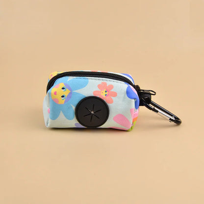 dog poop bag dispenser, Sun Flower floral L size portable dog leash strap holder with carabiner, no bags included