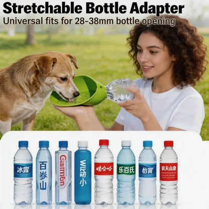portable dog water bottle with stretchable adapter, leak-proof pet water dispenser for outdoor walks, hikes, and travel
