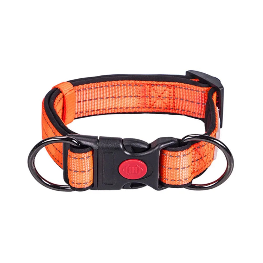 Reflective Padded Dog Collar Durable Strong Double D Ring Safety Nylon Pet Dog Collars Adjustable for Small Medium Large Dogs