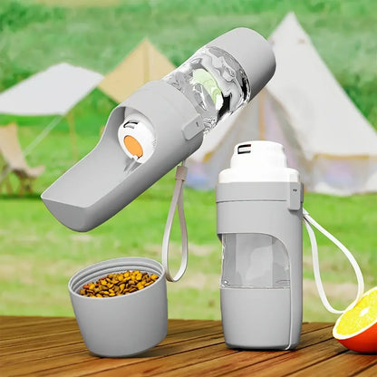 portable dog water bottle with built-in pet food bowl for outdoor walks, hiking, and travel