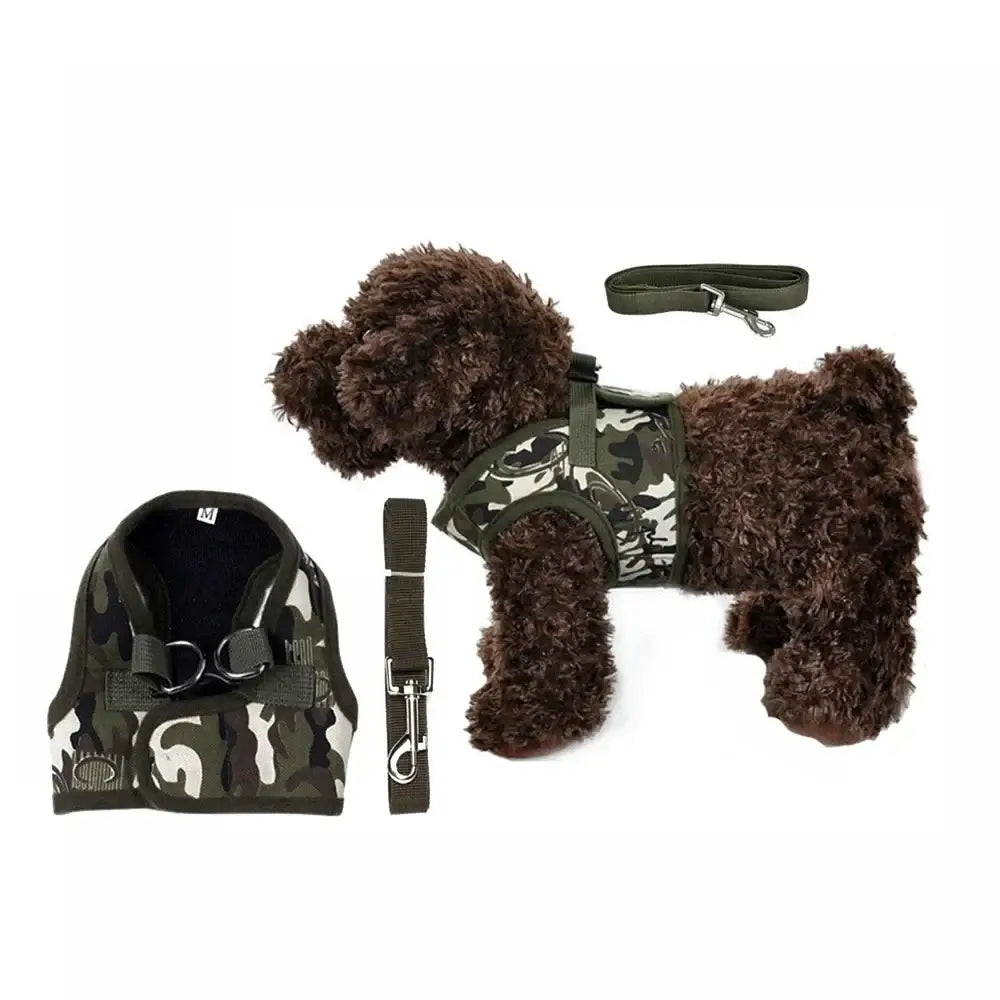 small dog harness leash set camouflage army vest and leash for puppies, cats, and small pets