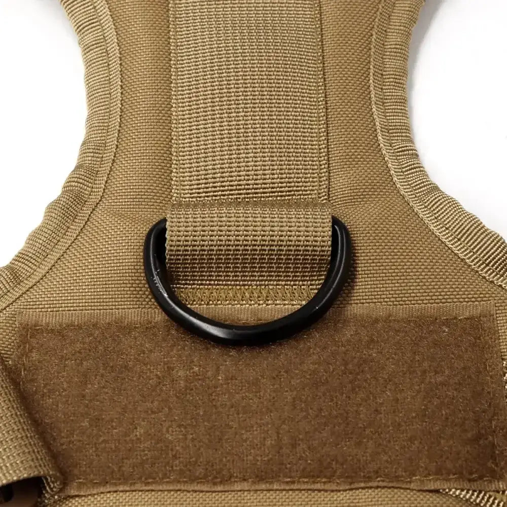 tactical dog harness with durable nylon, padded vest style fit, quick-release buckle and D-ring for training and walks