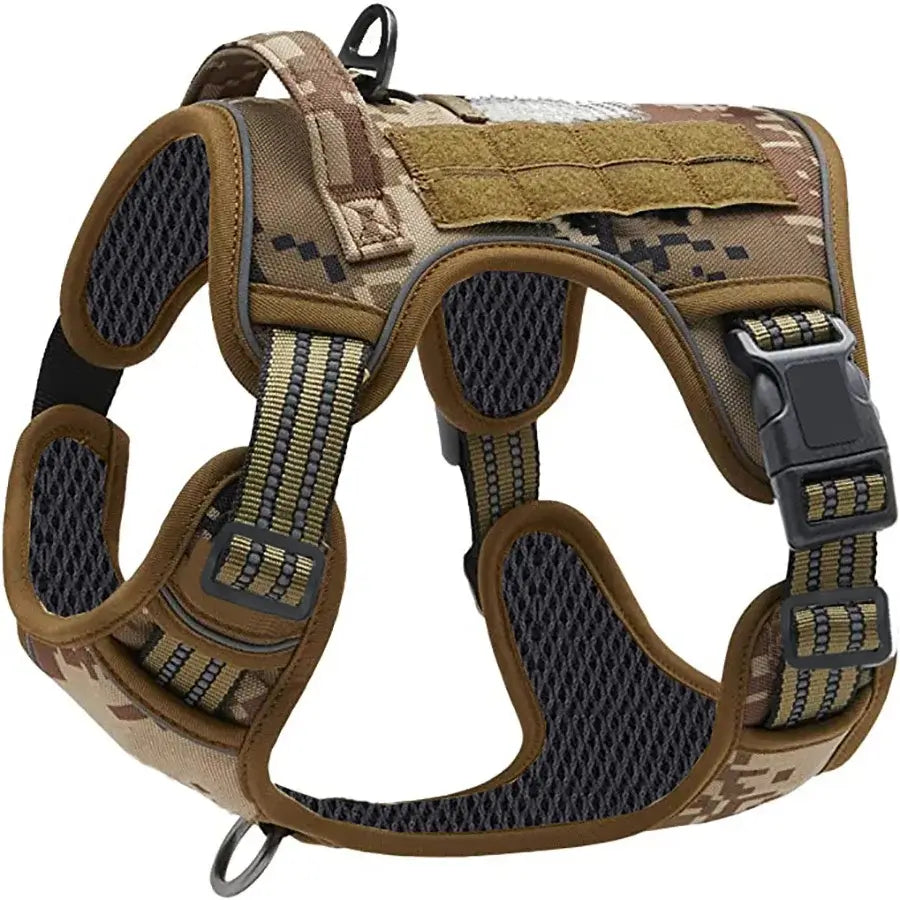 Military tactical dog harness for large dogs, micai camo no-pull reflective vest with control handle