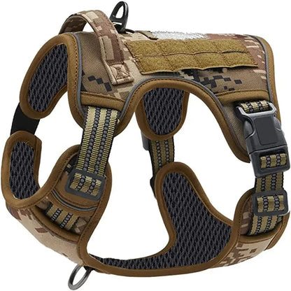 Military tactical dog harness for large dogs, micai camo no-pull reflective vest with control handle