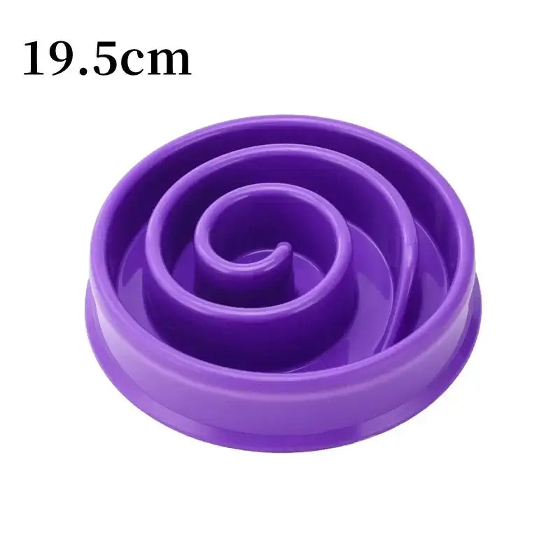 Purple spiral slow feeder dog bowl, 19.5cm anti-gulping non-slip pet feeding dish for dogs and puppies