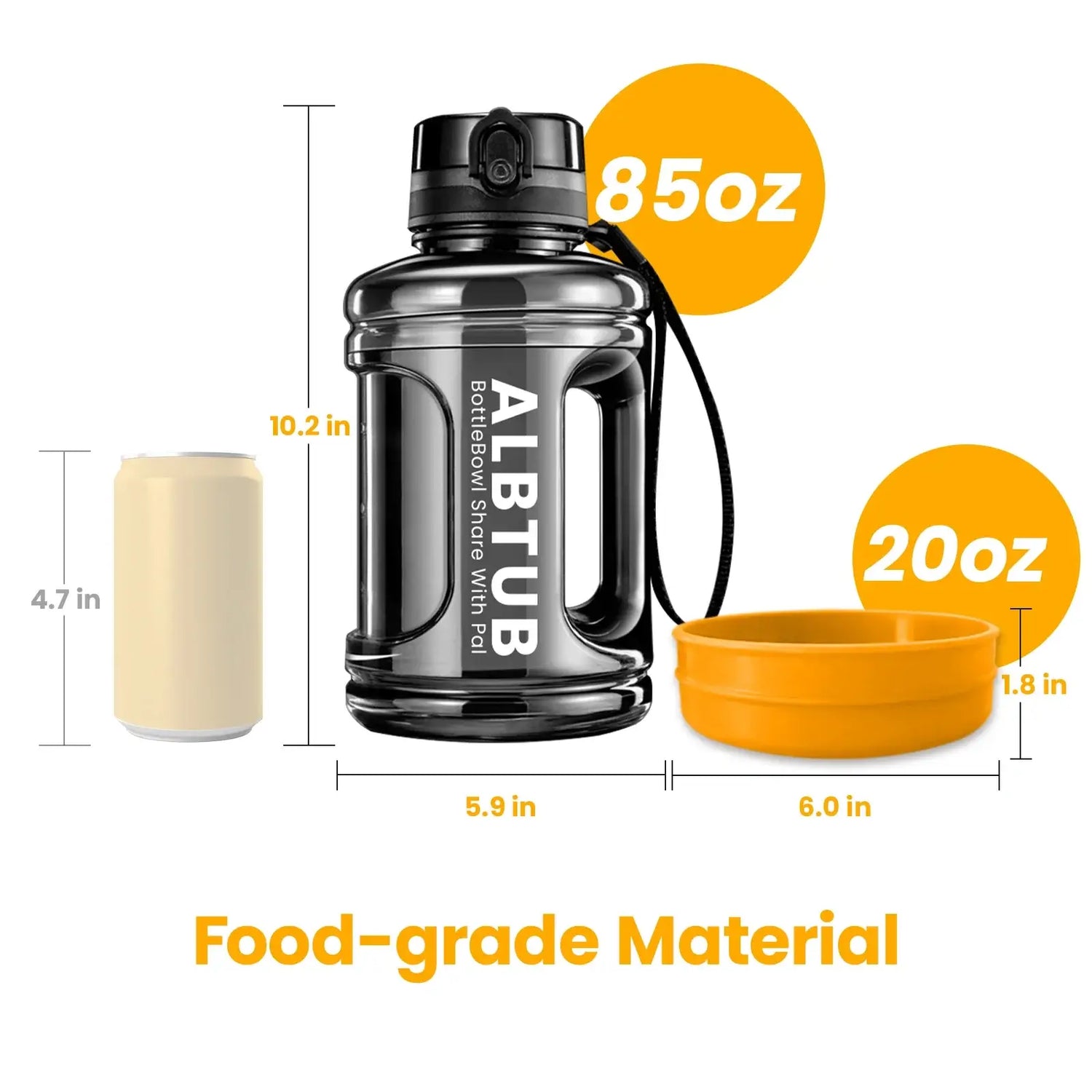 dog water bottle dispenser 85oz yellow portable hydration bottle with collapsible bowl for hiking, camping, and walking