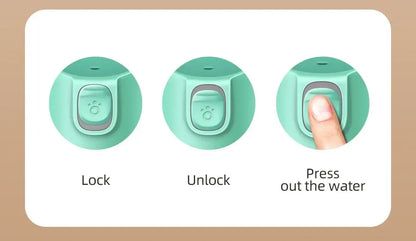portable dog water bottle with lock, unlock, and press-to-dispense water feature for dogs and cats