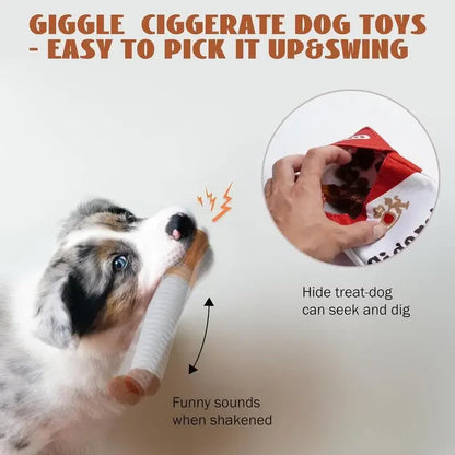 Plush cigarette dog toy for dogs, funny treat-dispensing chew toy with giggling sounds