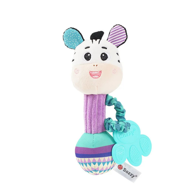 soft baby rattle toy zebra plush hand grip sensory squeaky crinkle baby toy for toddlers, 19x7x5cm