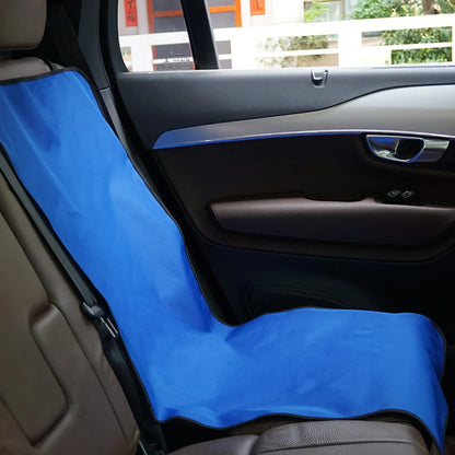 Waterproof non-slip dog car seat cover for back seat protection, blue Oxford pet cushion with durable waterproof design.