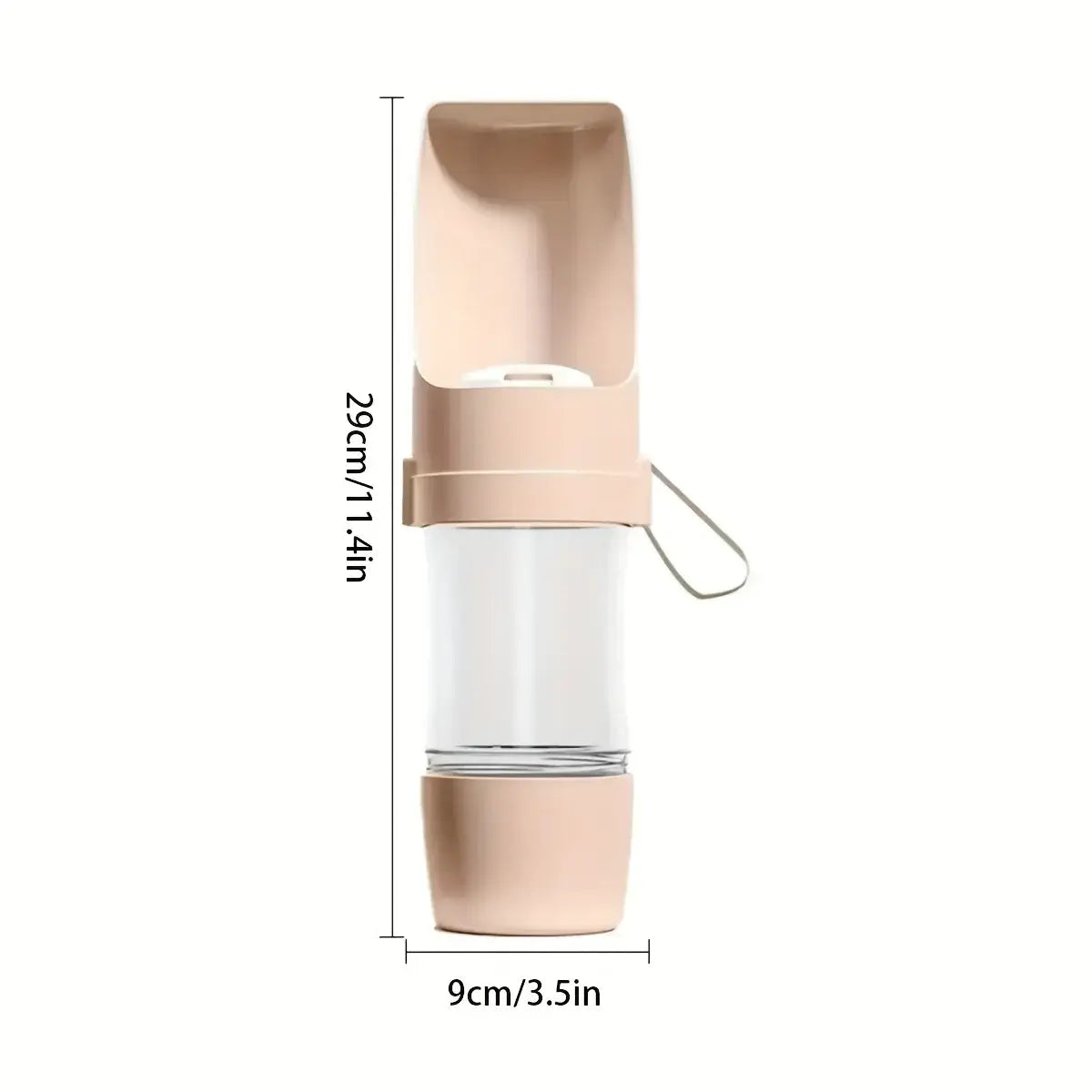 Portable dog water bottle pink durable pet hydration dispenser for outdoor walks hiking and travel, ergonomic plastic design