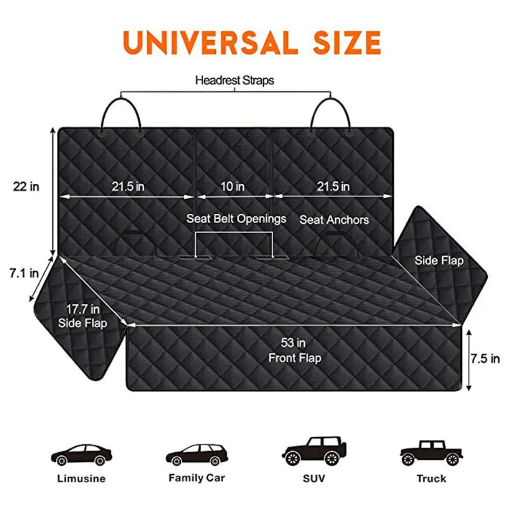 waterproof dog car seat cover universal size pet travel mattress with headrest straps, seat belt openings, and side flaps