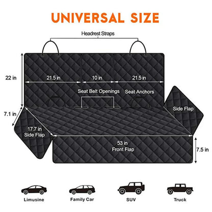 waterproof dog car seat cover universal size pet travel mattress with headrest straps, seat belt openings, and side flaps