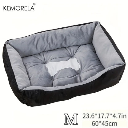 orthopedic plush dog bed, high rebound white PP filled support, breathable gray-black bed for small to large dogs, size M