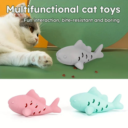 interactive cat and dog toy bite-resistant shark chew toy with food-hiding design for small pets