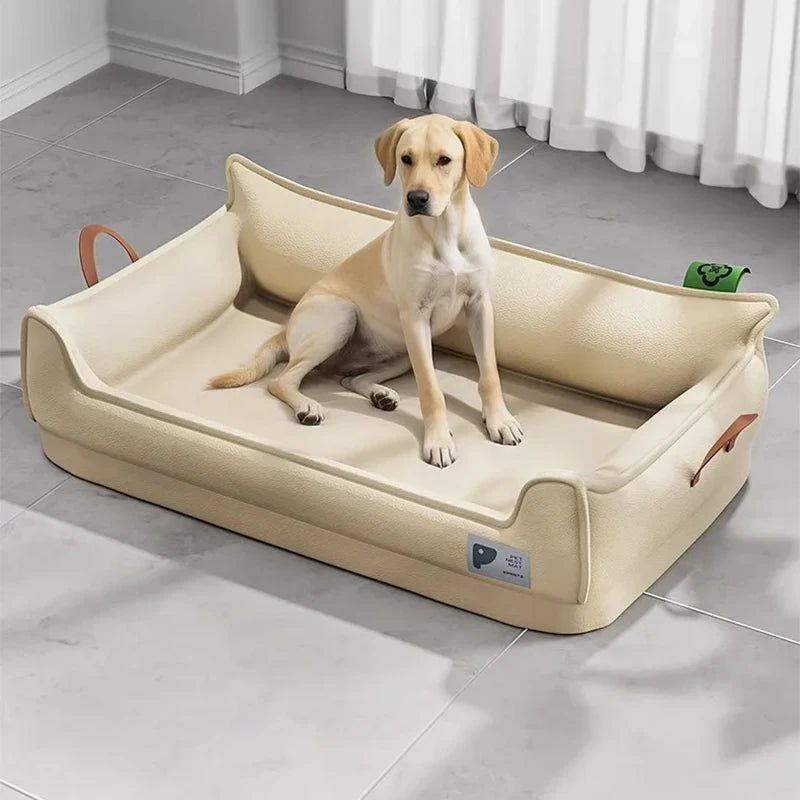 orthopedic leather dog bed sofa with non-slip bottom, waterproof detachable rectangular pet bed for dogs