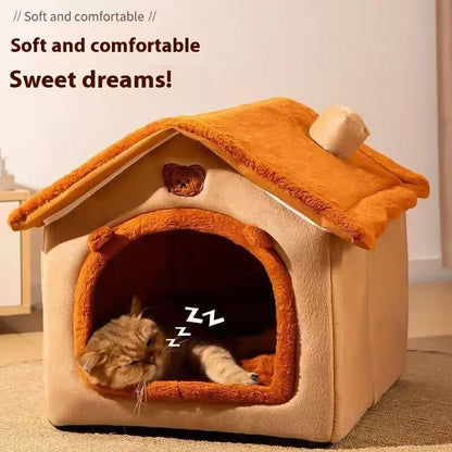 Soft and comfortable dog house style bed with removable washable design for small dogs and cats