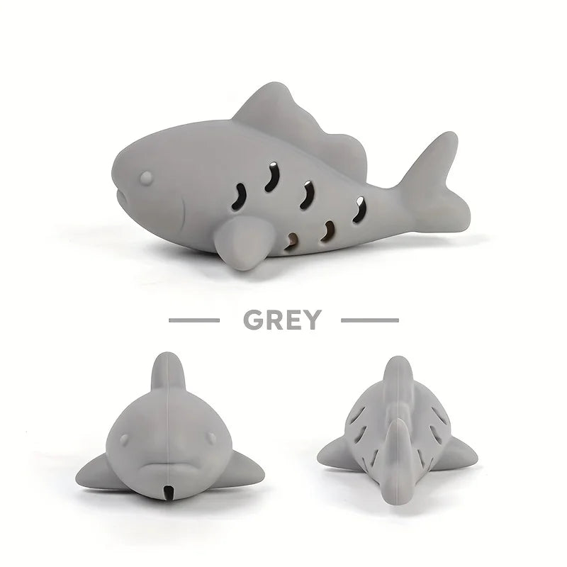 Grey shark interactive chew toy for small pets, durable bite-resistant silicone design for hiding food and grinding teeth