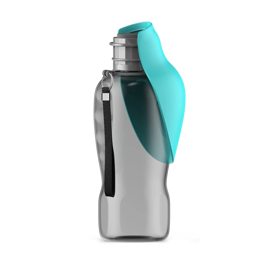 Portable dog water bottle with leakproof foldable bowl, 800ml capacity, turquoise travel water dispenser for dogs and cats