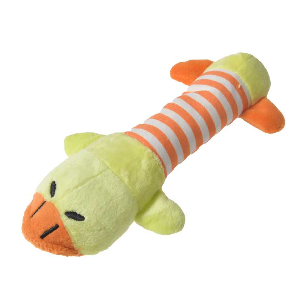 plush dinosaur dog chew toy for small dogs, soft interactive stuffed pet toy in orange and green