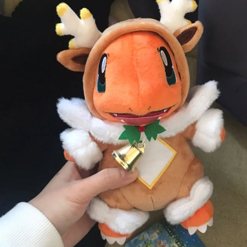 Pokemon plush toys Christmas Sawsbuck Charmander plush doll with bell, soft anime stuffed gift for kids
