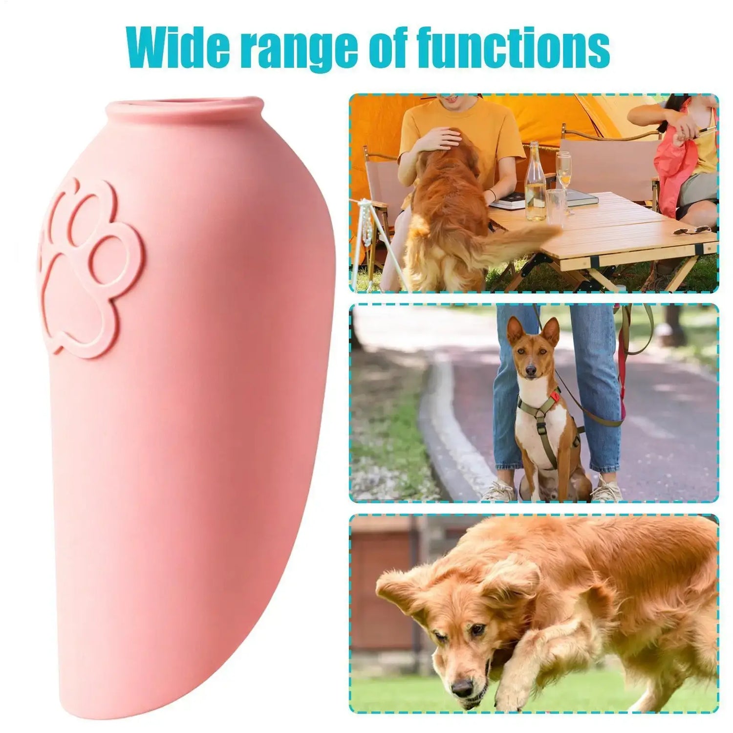 portable dog water bottle foldable pink pet hydration container for hiking, training, and outdoor use