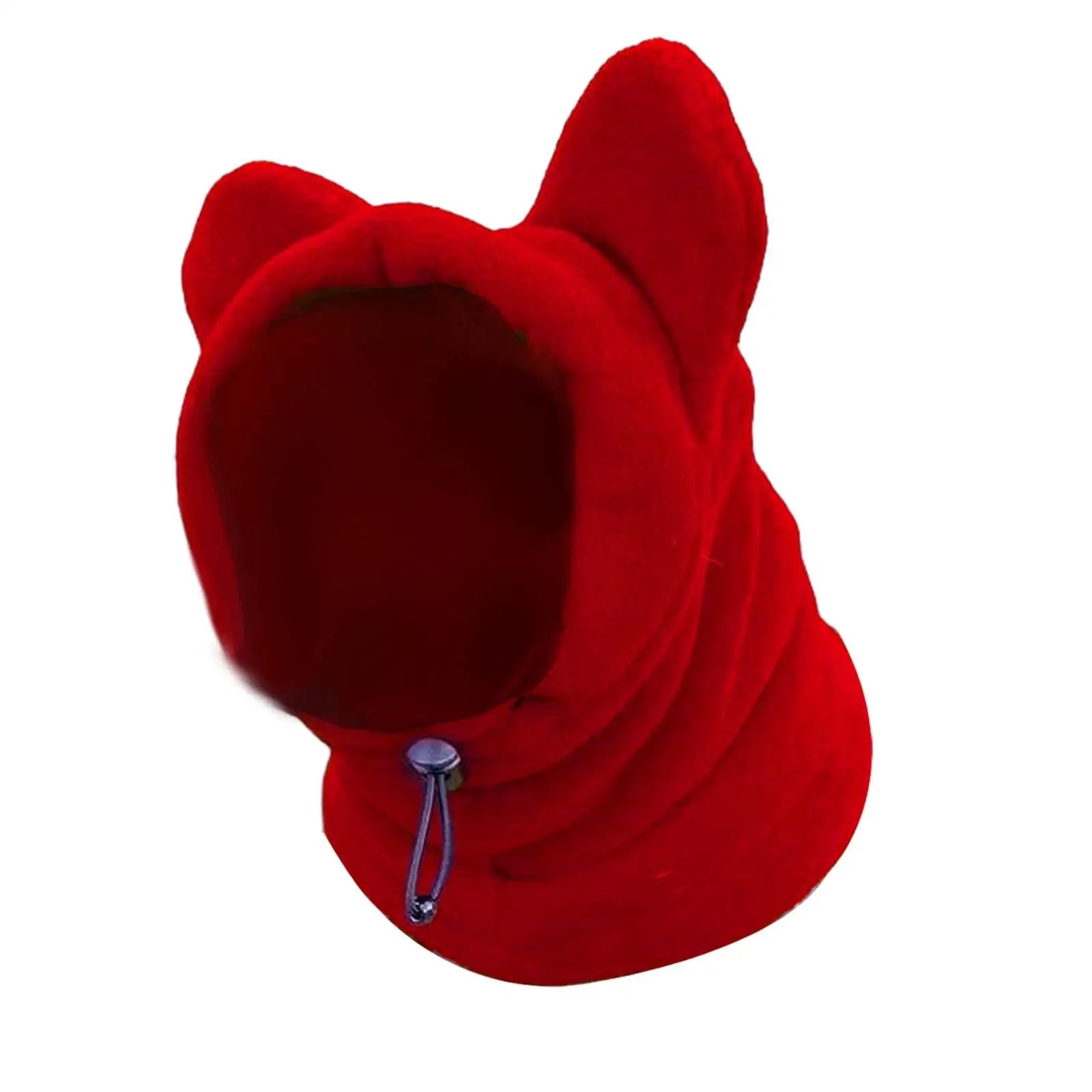 Red fleece dog hoodie with ear design and adjustable drawstring, pet winter apparel
