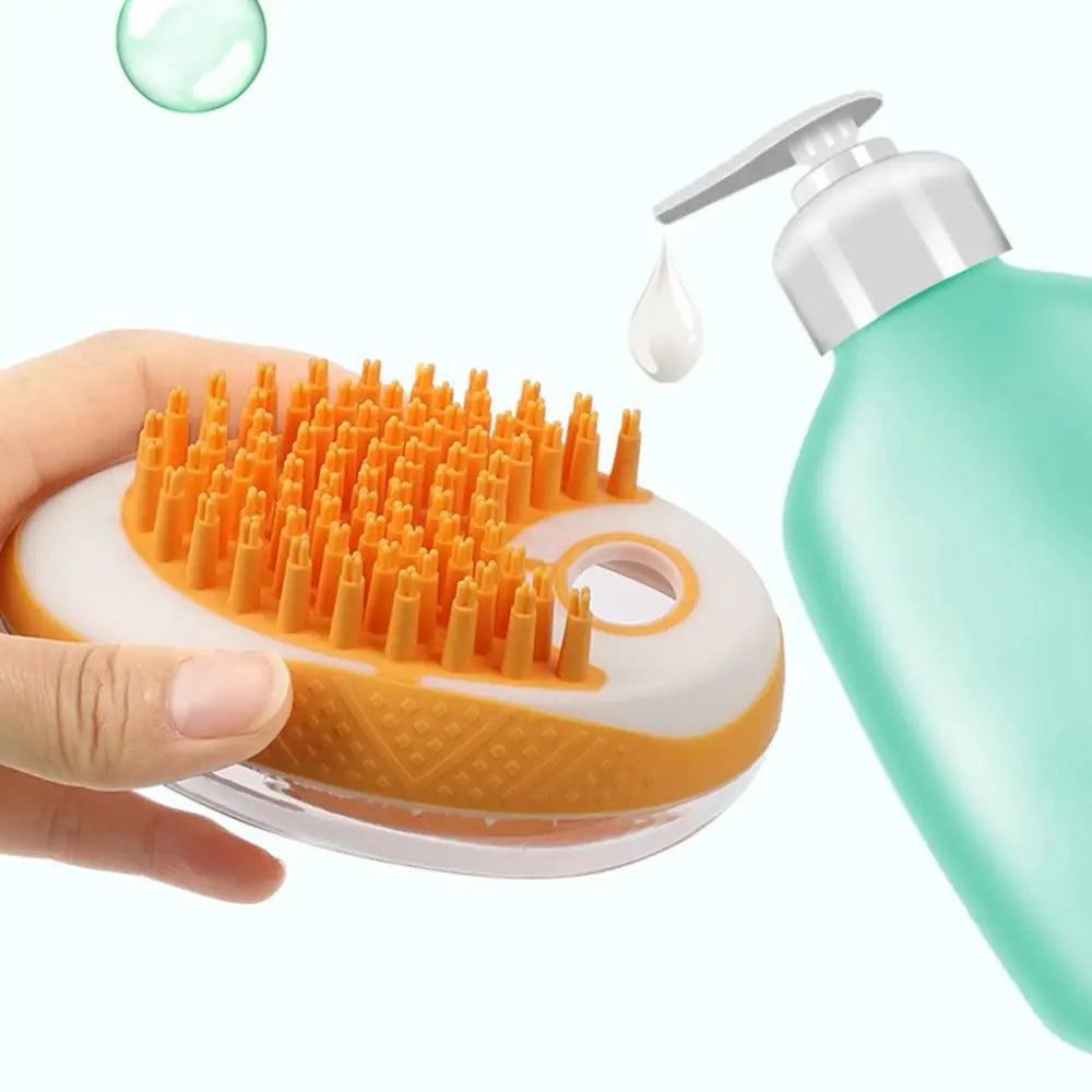 shampoo dispenser dog bath brush with soft silicone bristles for pet massage, grooming, and shower cleaning