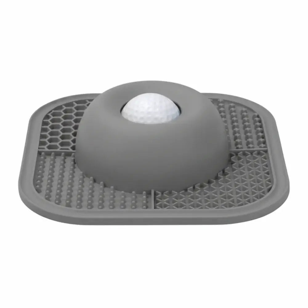 Grey slow feeder dog bowl with textured anti-slip surface and central treat ball, resin interactive feeding mat for dogs