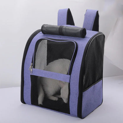 breathable cat carrier backpack for cats and small dogs, foldable purple travel pet backpack with mesh window