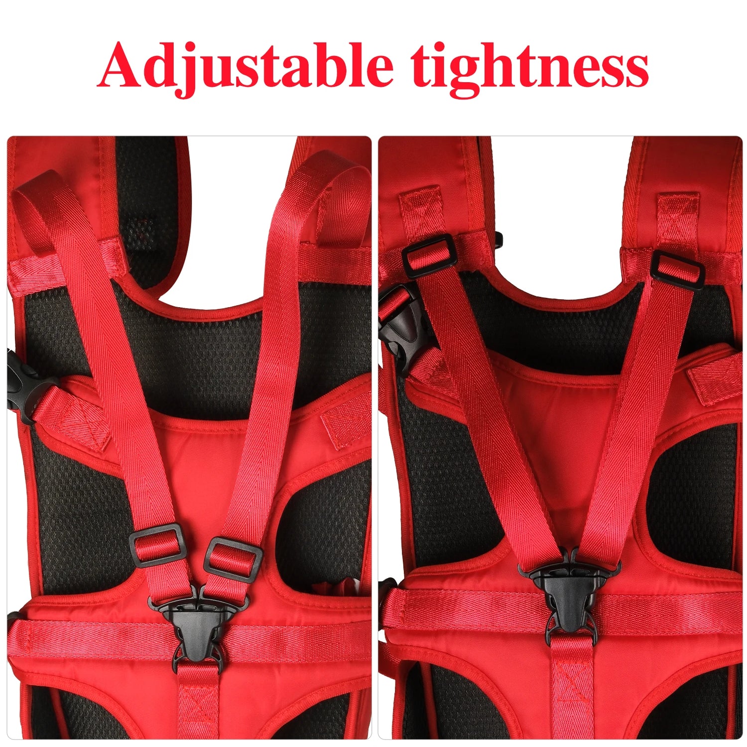 Adjustable dog front carrier backpack with adjustable tightness for small dogs and cats, breathable red harness