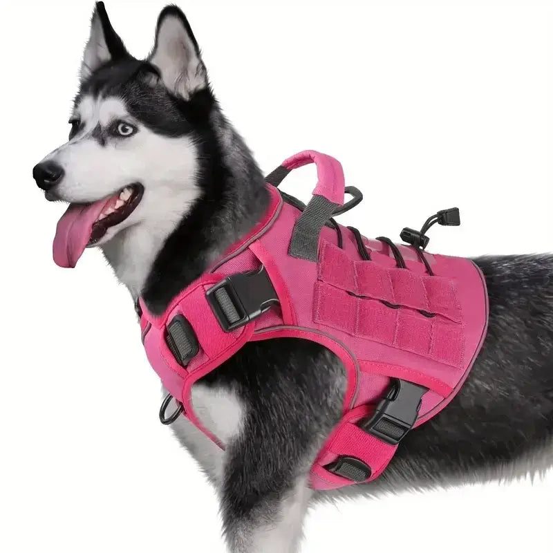 no-pull tactical dog harness for large dogs, rose red reflective military vest with handle for Labrador Retriever, Siberian Husky