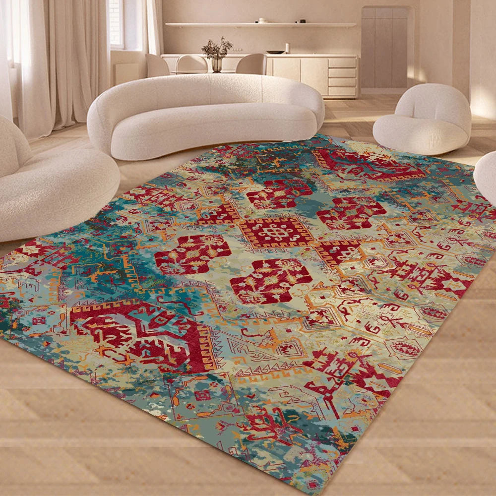 machine washable area rug colorful vintage geometric carpet for living room bedroom dining room with non-slip indoor floor mat
