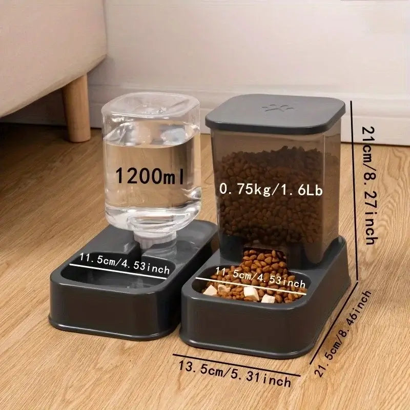 automatic pet feeder with water dispenser for cats and dogs, battery-free portion-controlled food and water station