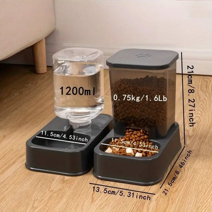 automatic pet feeder with water dispenser for cats and dogs, battery-free portion-controlled food and water station