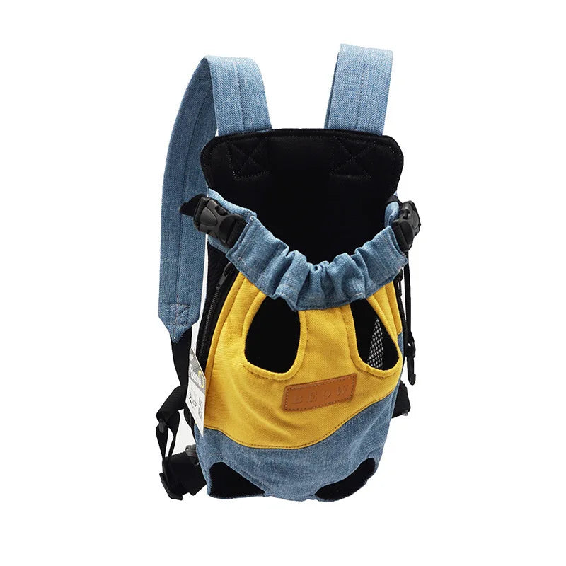 pet backpack carrier for small dogs - LT Blue canvas dog backpack carrier for French Bulldog, Chihuahua, and cats