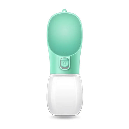 Leakproof dog water bottle for dogs and cats, portable outdoor travel drinking bowl, mint green and white