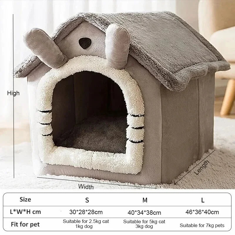 Indoor warm dog house soft pet bed tent for small dogs, removable washable cushion, four-season cozy kennel