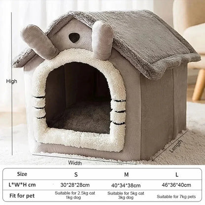 Indoor warm dog house soft pet bed tent for small dogs, removable washable cushion, four-season cozy kennel