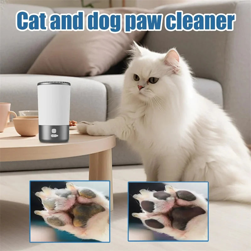 automatic pet paw cleaner for cat and dog paw washing, portable USB-C rechargeable waterproof cleaner with soft silicone brush
