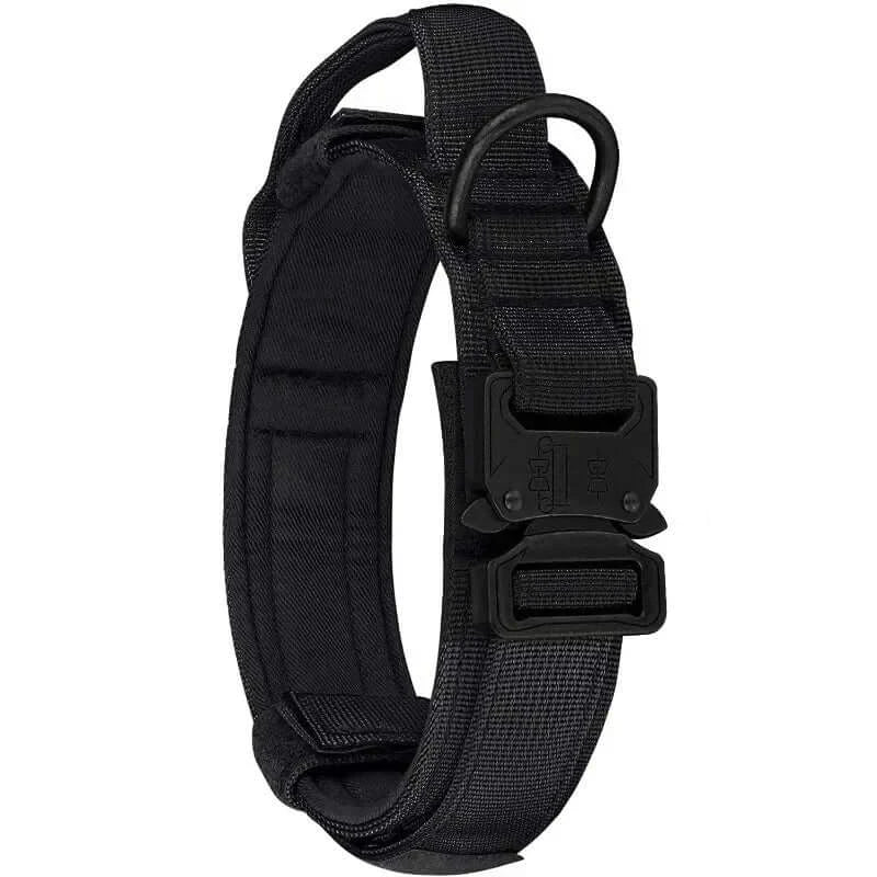 Black tactical dog leash collar with quick release buckle, durable adjustable training collar for medium and large dogs