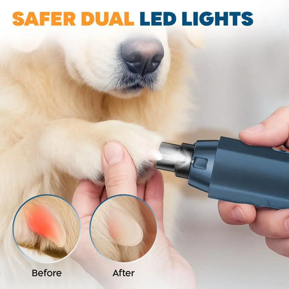 electric pet nail grinder with dual LED lights, low-noise rechargeable nail trimmer for dogs and cats