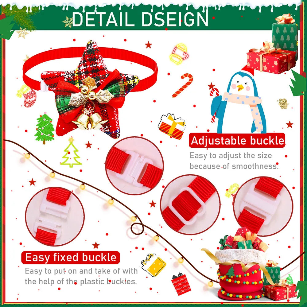 christmas dog bowties with bell adjustable festive pet collar with easy fixed buckle and red plaid bow for dogs and cats