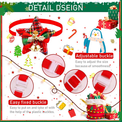 christmas dog bowties with bell adjustable festive pet collar with easy fixed buckle and red plaid bow for dogs and cats