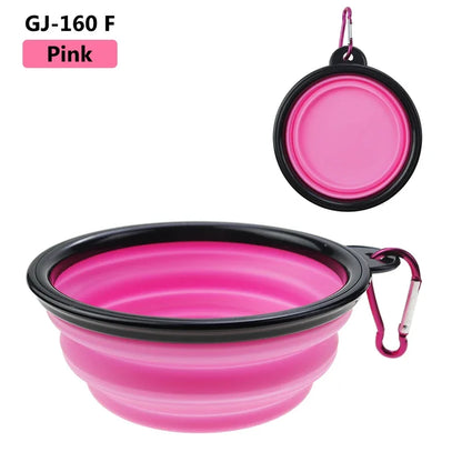 Pink collapsible pet travel bowl silicone portable water and food bowl for cats and dogs with clip