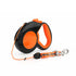 Orange reflective retractable dog leash with automatic extending traction rope, quick release handle, and durable plastic housing