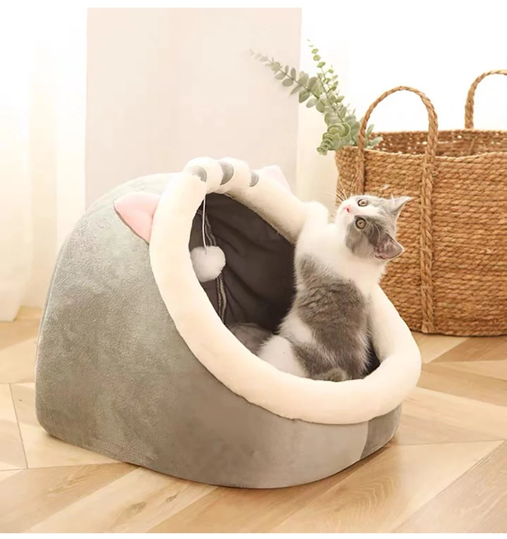foldable washable cat bed for cozy semi-closed cat sleeping space with cute animal-ear design