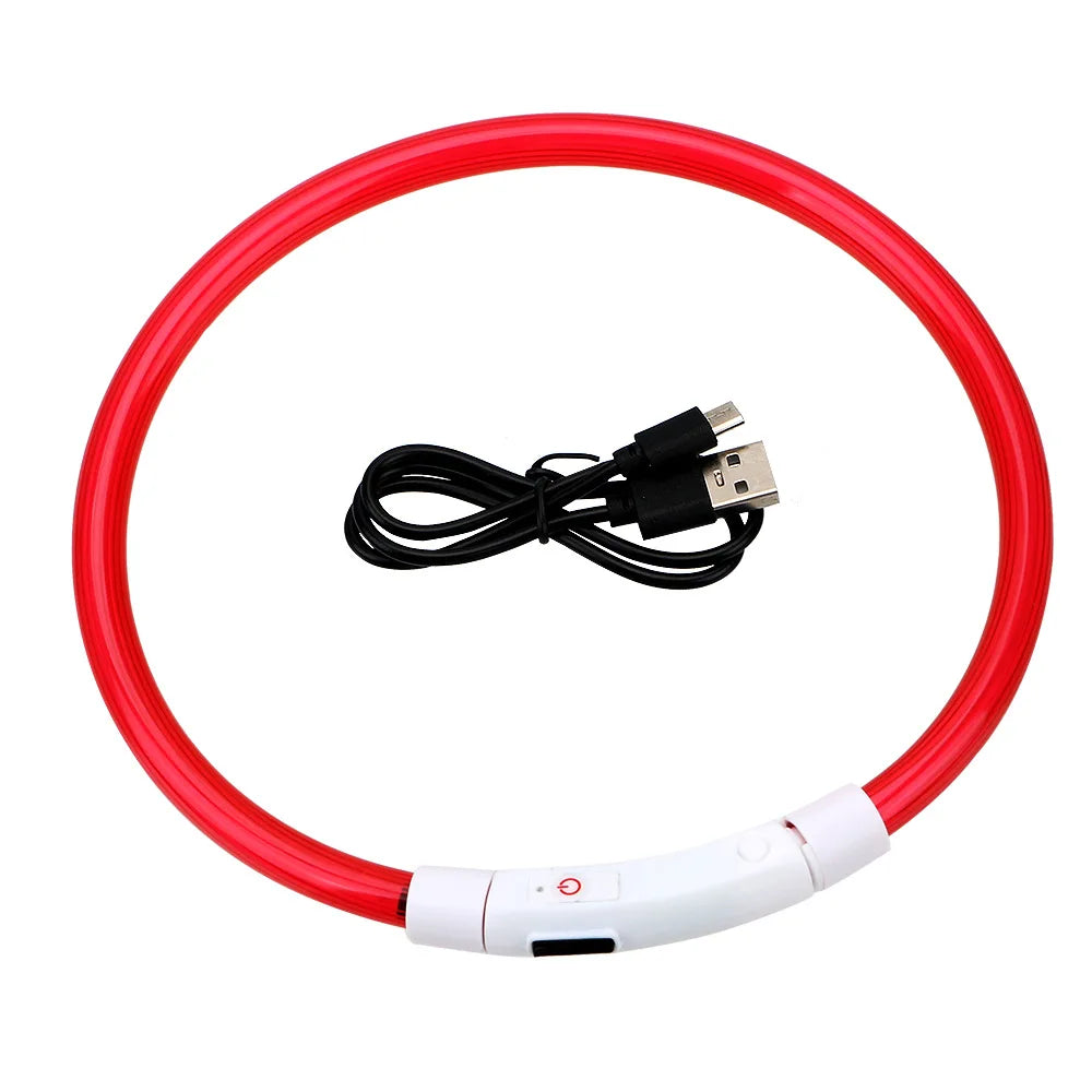 Led Usb Dog Collar Pet Dog Night Luminous Charge Collar Pet Accessorie with charging cable and light-up design.