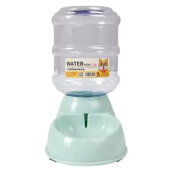 Green pet water dispenser plastic dog water bowl with automatic bottle feeder, cat drinking station, 200g capacity