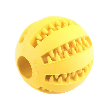 Yellow nontoxic dog chew ball rubber treat feeder toy for dogs and puppies, bite resistant tooth cleaning ball